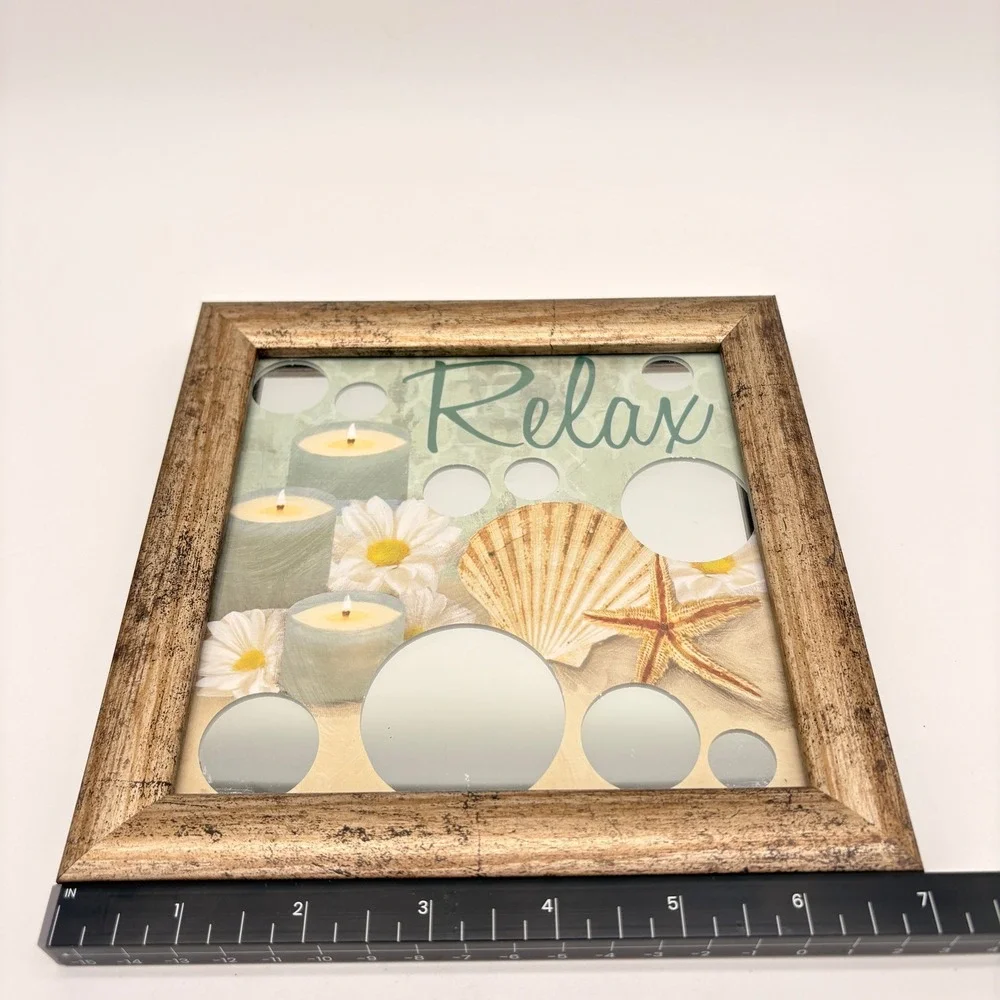 Coastal Beach House Wall Art Set 3 Renew Enjoy Relax Starfish Mirror Inset Decor